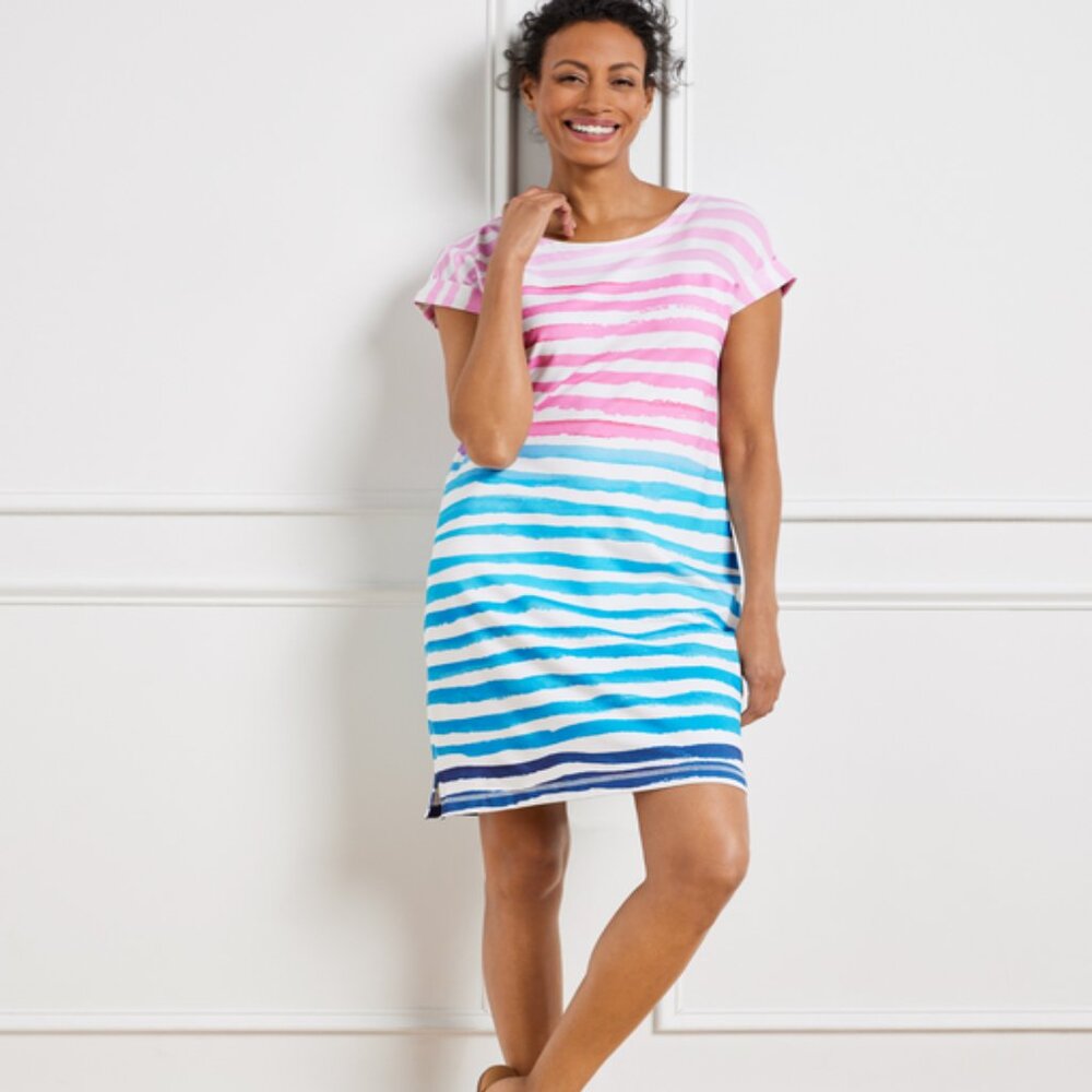 T By TALBOTS French Terry Dress Size Petite Stripe